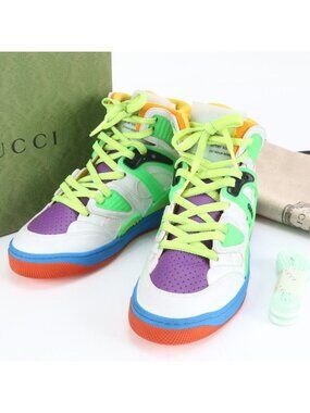Gucci Basket High Cut Sneakers Interlocking Lace Up Shoes 35 Ree
